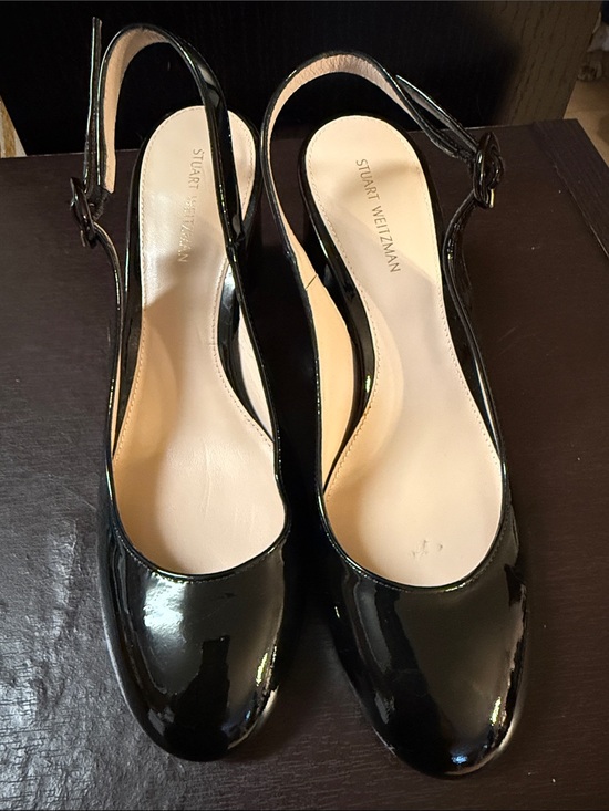 Stuart Weitzman Shoes - Stuart Weitzman Black Patent Slingback Mules